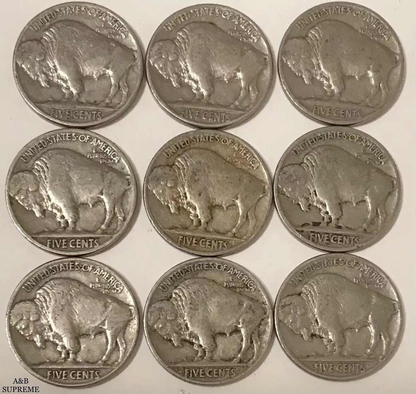Buffalo Nickels With Dates 9 Per Lot Grab Bag