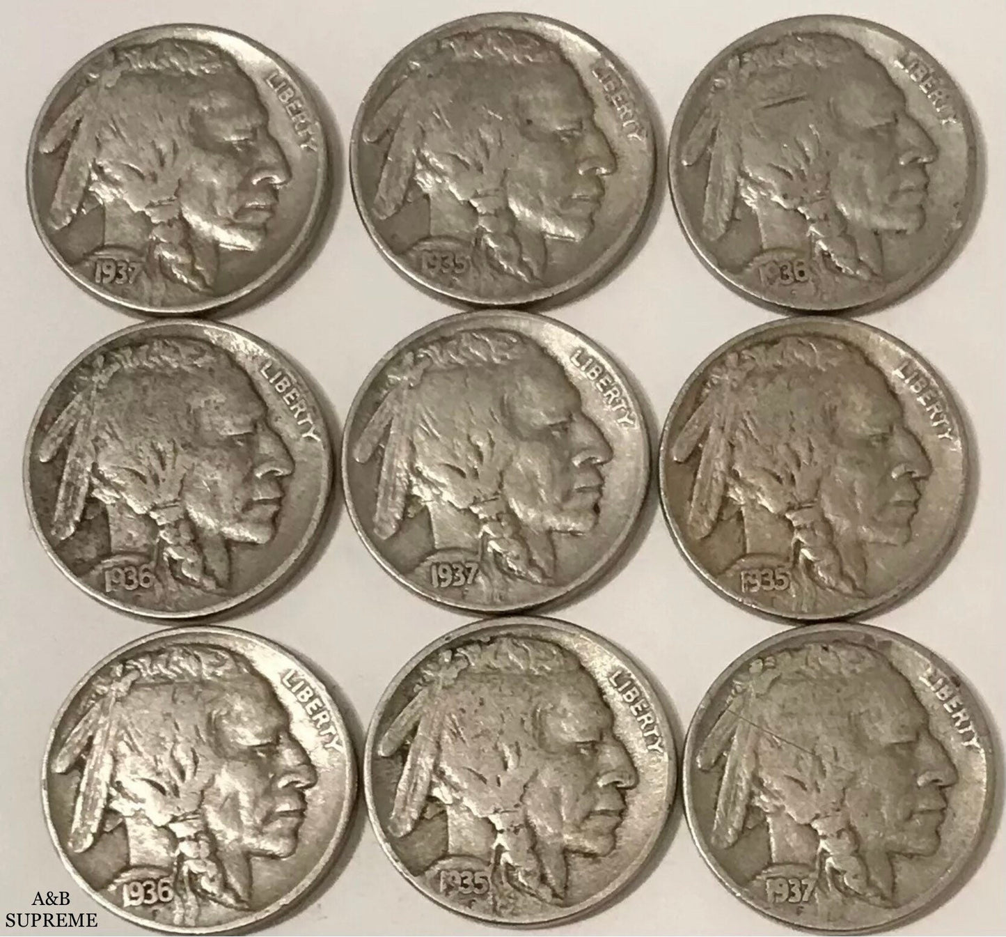 Buffalo Nickels With Dates 9 Per Lot Grab Bag