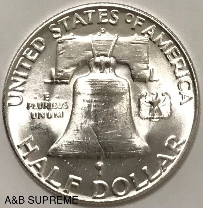 1954 D Franklin Half Dollar Uncirculated Gem Bu 90% Silver