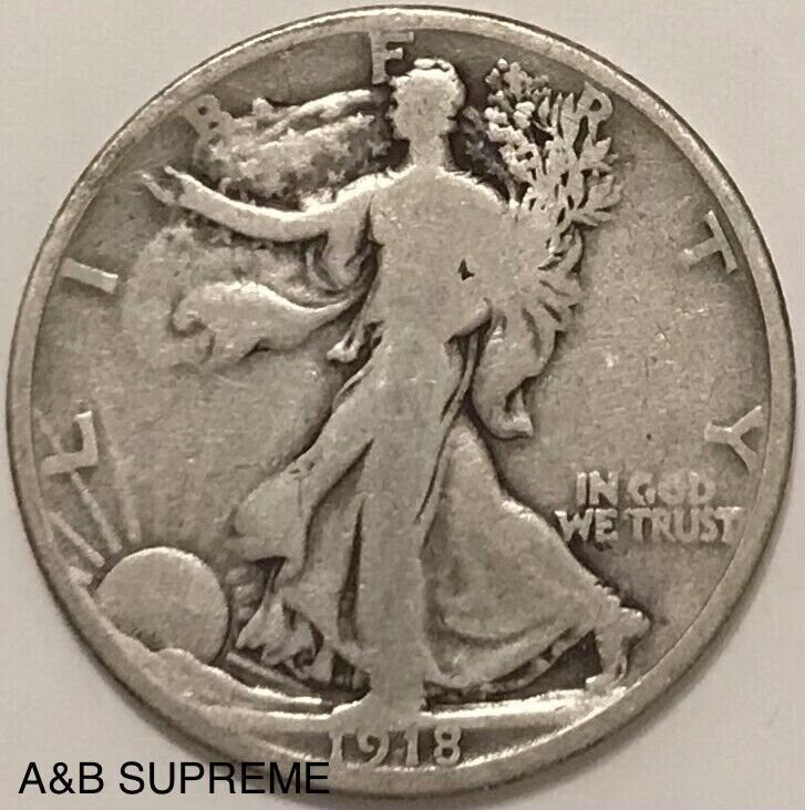 1918 Walking Liberty Half Dollar Very Good VG 90% Silver