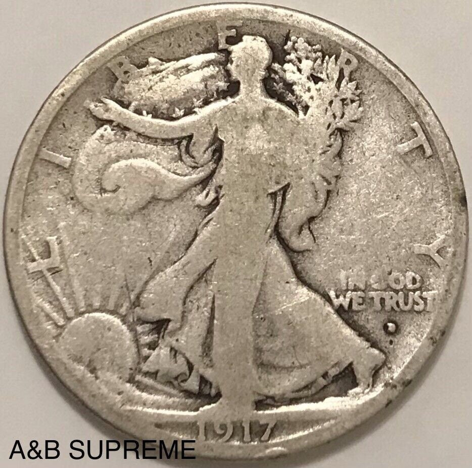 1917 D Walking Liberty Half Dollar Obverse Mintmark Good GD 90% Silver