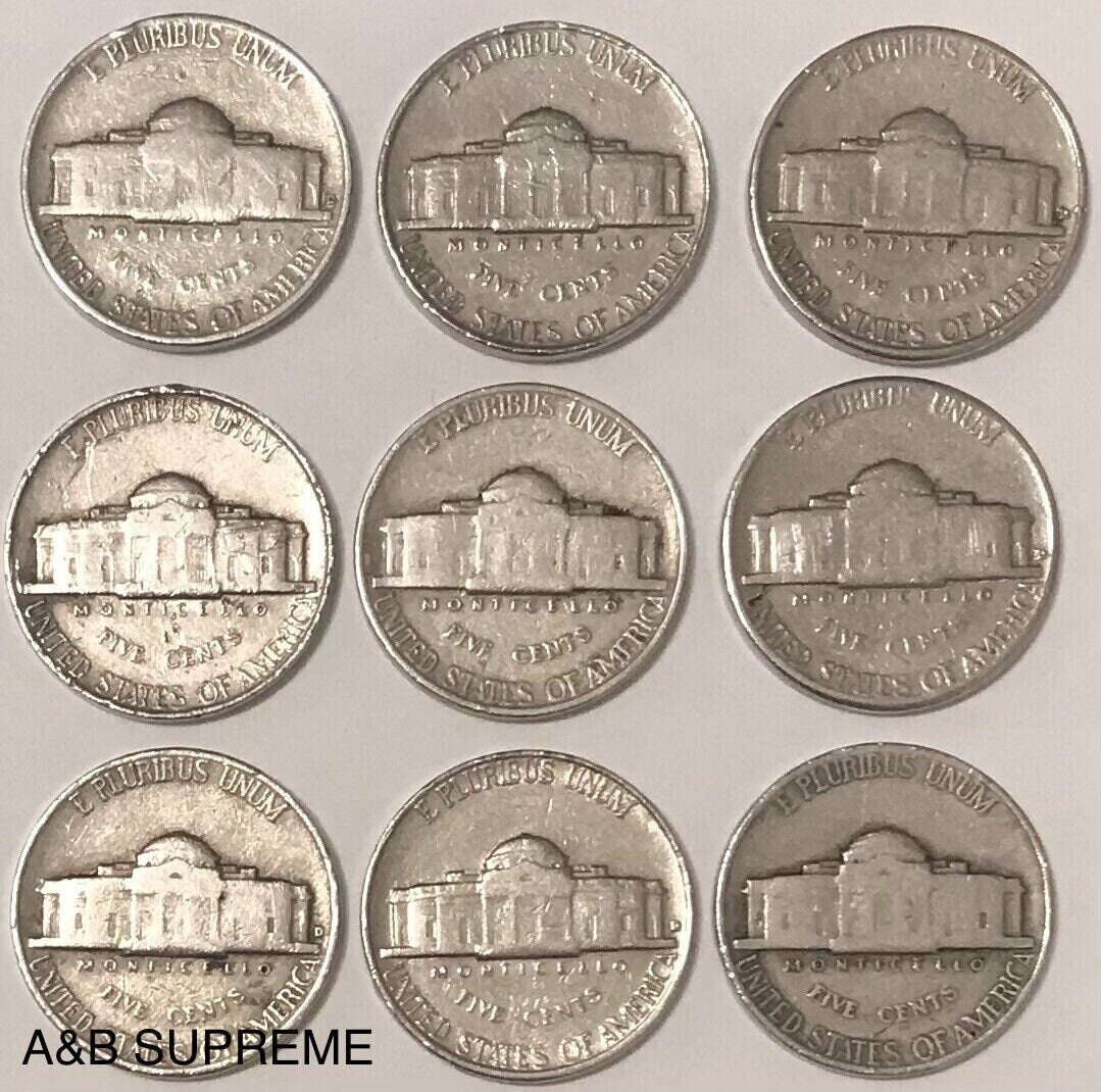 Jefferson Nickels 1938-1959 With Dates & Good Condition 9 Per Lot Grab Bag