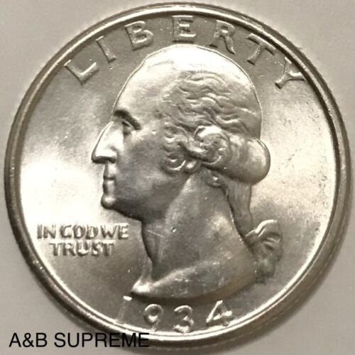 1934 Washington Quarter Gem Bu Uncirculated 90% Silver