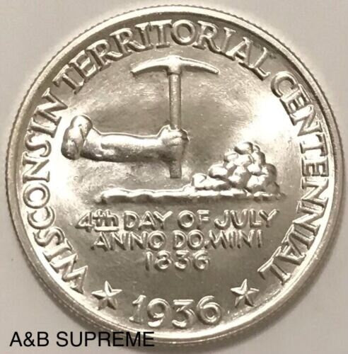 1936 Wisconsin Commemorative Half Dollar Superb Gem Bu Uncirculated 90% Silver