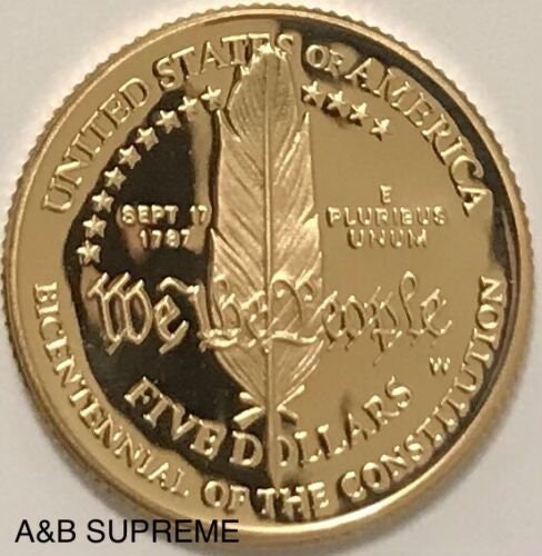 1987 W 5 Dollar Gold Coin Constitution Commemorative Superb Gem Cameo Proof