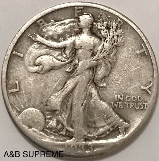 1933 S Walking Liberty Half Dollar Very Fine VF 90% Silver