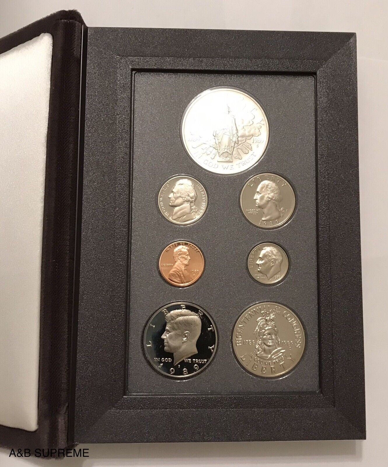 1989 S Prestige Proof Set Congress Bicentennial 90% Silver Dollar With COA