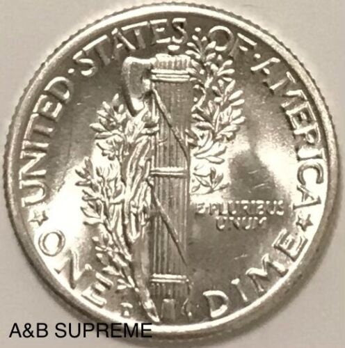 1943 D Mercury Dime Gem Bu Uncirculated 90% Silver
