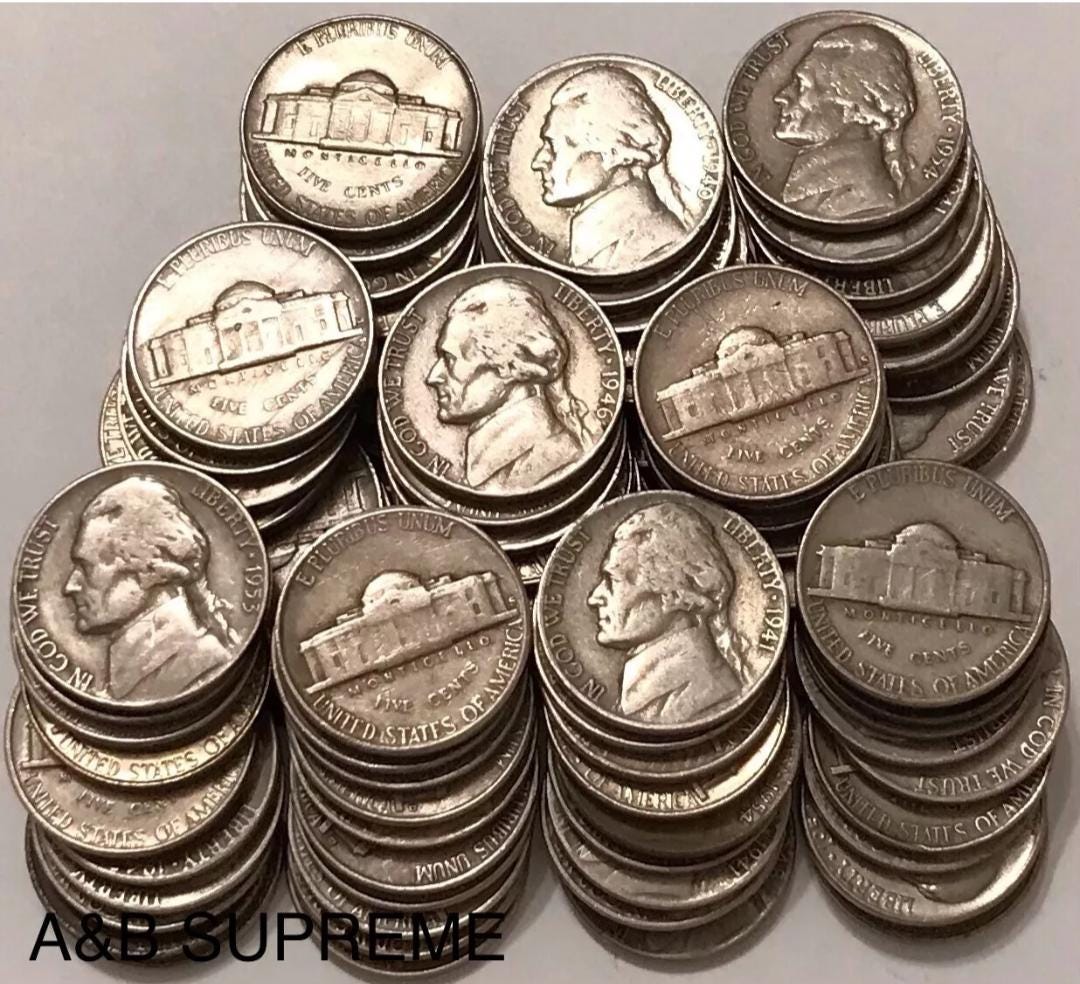 Huge Collection Of 100 Fine-Extra Fine Cond. Jefferson Nickels 1938-1959 Lot