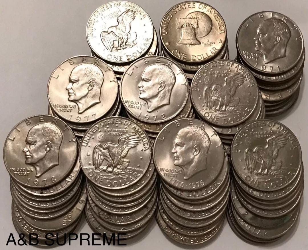 HUGE Lot of 100 AU-BU Uncirculated Eisenhower Dollar 1971-1978 Mixed Dates From Estate Hoard