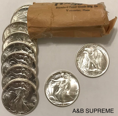 (1) WALKING LIBERTY HALF DOLLAR FROM OBW ROLL ESTATE HOARD CHOICE-GEM BU UNCIRCULATED 90% SILVER