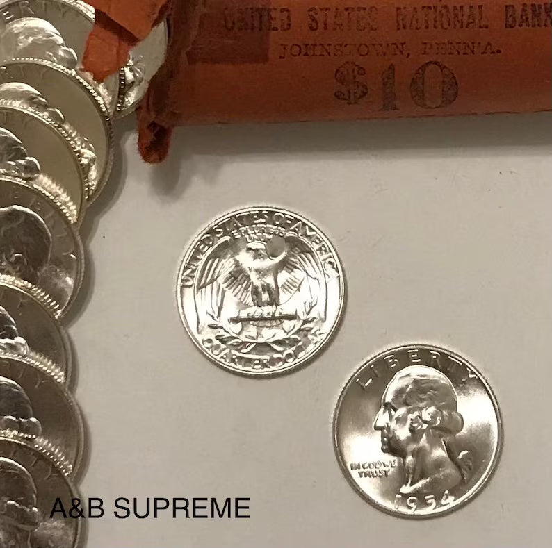 One (1) 1932-1964 Washington Quarter From OBW Roll Estate Hoard Choice-Gem Bu Uncirculated 90% Silver