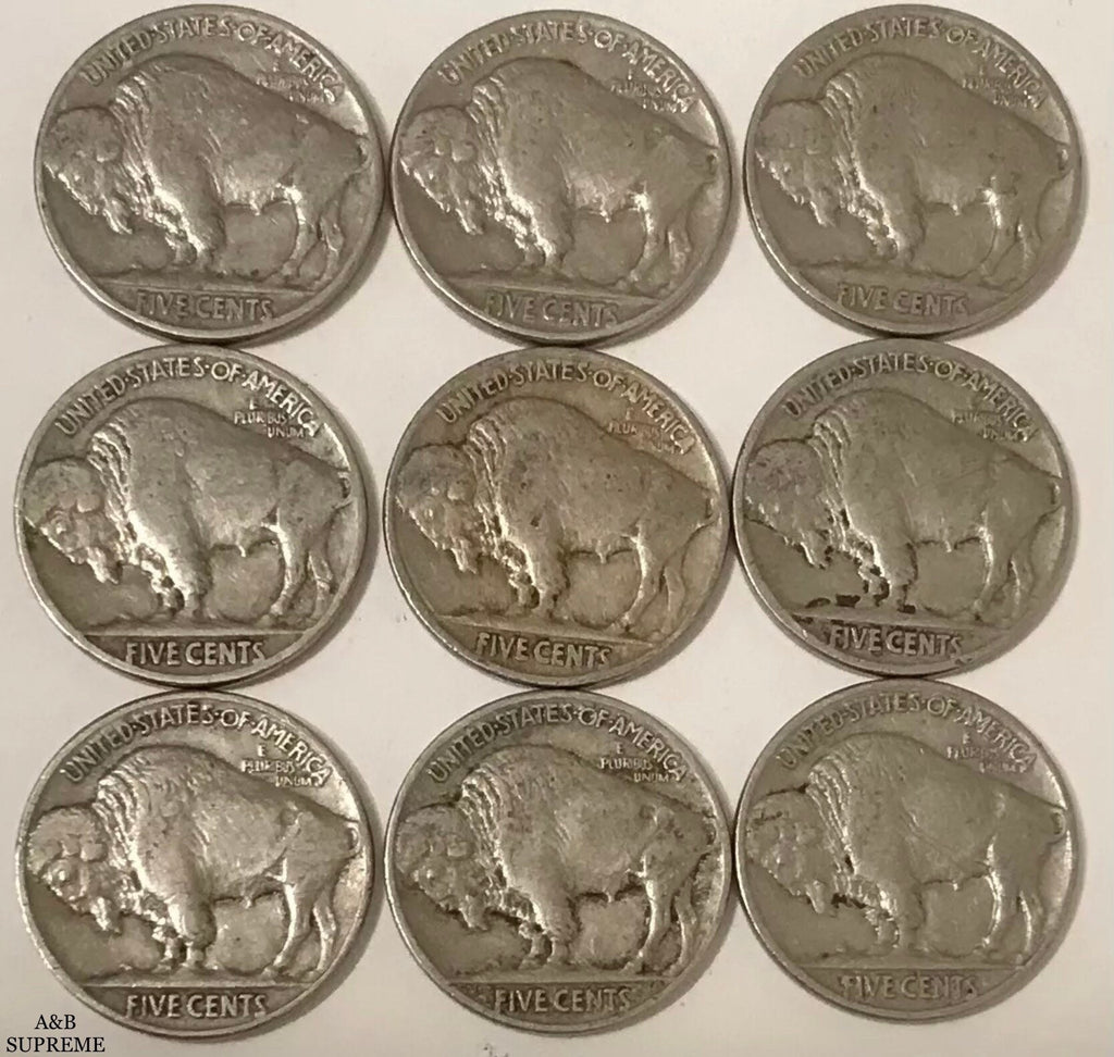 Buffalo Nickels With Dates 9 Per Lot Grab Bag