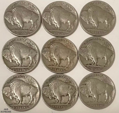 Buffalo Nickels With Dates 9 Per Lot Grab Bag