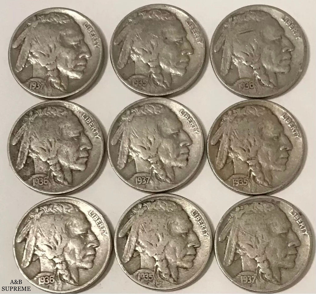 Buffalo Nickels With Dates 9 Per Lot Grab Bag