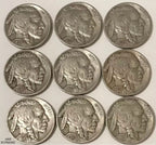 Buffalo Nickels With Dates 9 Per Lot Grab Bag