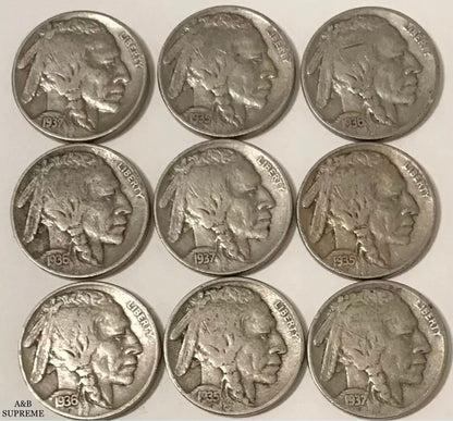 Buffalo Nickels With Dates 9 Per Lot Grab Bag