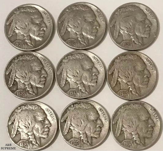 Buffalo Nickels With Dates 9 Per Lot Grab Bag