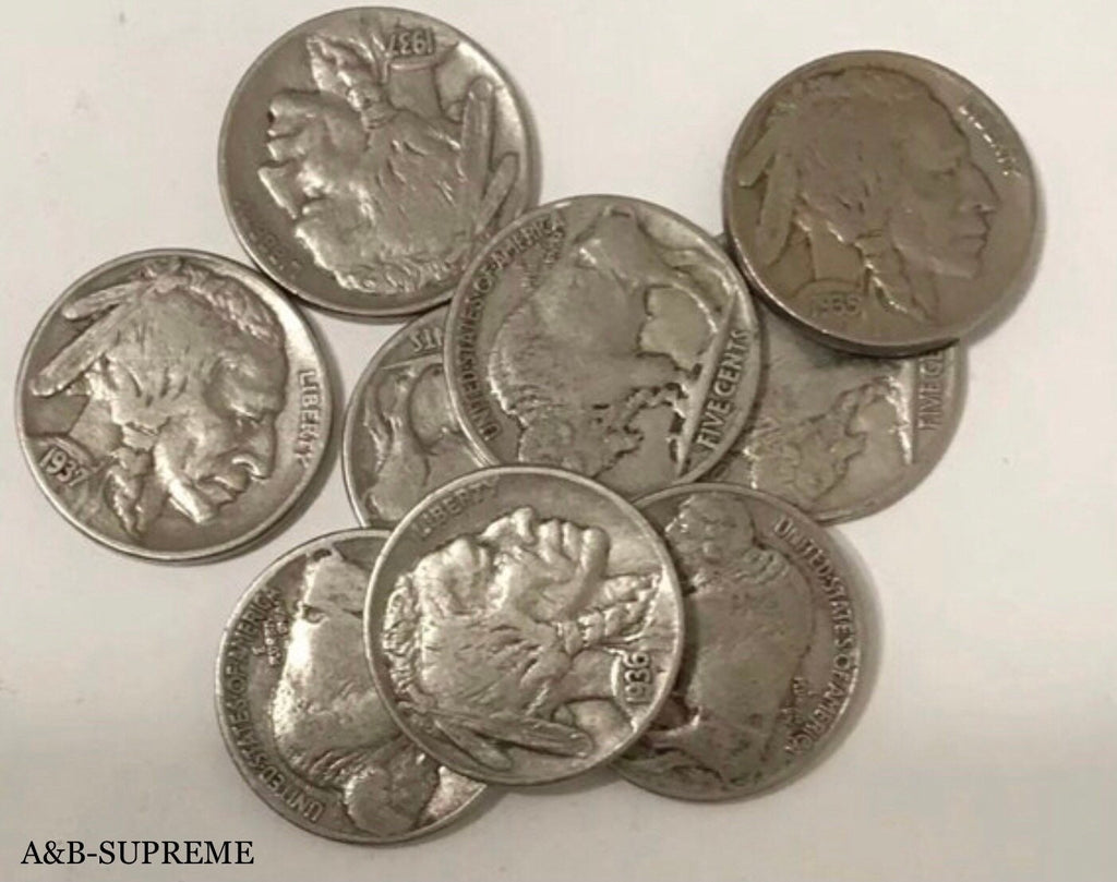 Buffalo Nickels With Dates 9 Per Lot Grab Bag