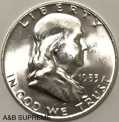 1953 D Franklin Half Dollar Gem Bu Uncirculated 90% Silver