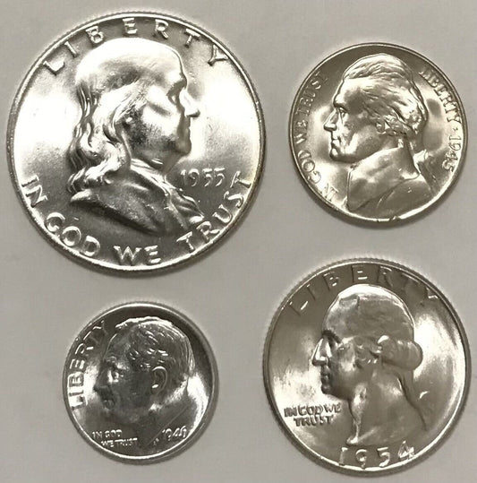 Franklin Washington Jefferson and Roosevelt Gem Bu (4) Coins 90 & 40% Silver Lot