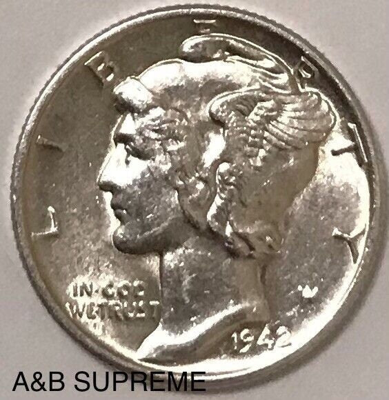 1) Mercury Dime Au-Bu Uncirculated 90% Silver