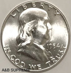 1954 Franklin Half Dollar Uncirculated Gem Bu 90% Silver