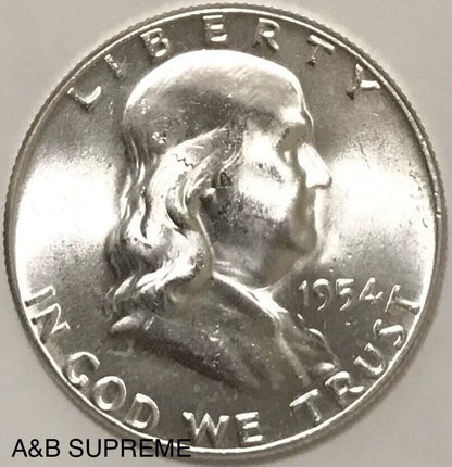 1954 Franklin Half Dollar Uncirculated Gem Bu 90% Silver