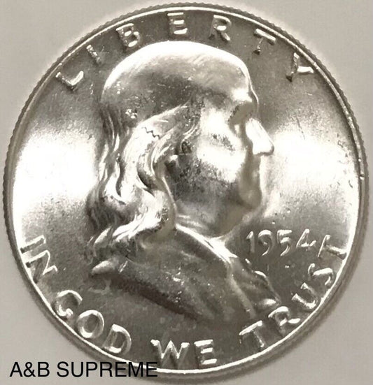 1954 Franklin Half Dollar Uncirculated Gem Bu 90% Silver