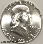 1954 D Franklin Half Dollar Uncirculated Gem Bu 90% Silver