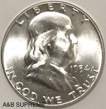 1954 D Franklin Half Dollar Uncirculated Gem Bu 90% Silver