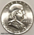 1959 D Franklin Half Dollar Uncirculated Gem Bu 90% Silver