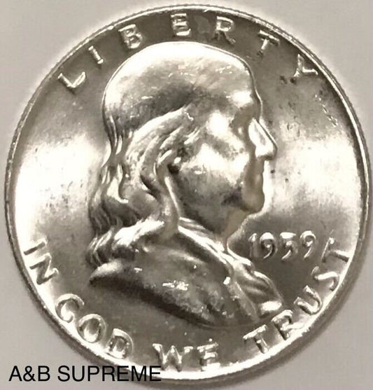 1959 D Franklin Half Dollar Uncirculated Gem Bu 90% Silver