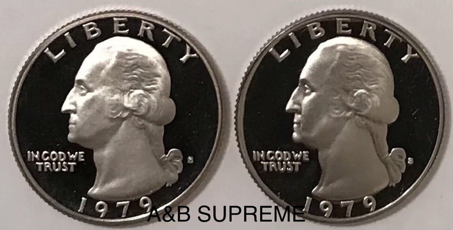 1979 S Washington Quarter Dollar Type 1 and 2 Filled & Clear S Clad Gem Proof
