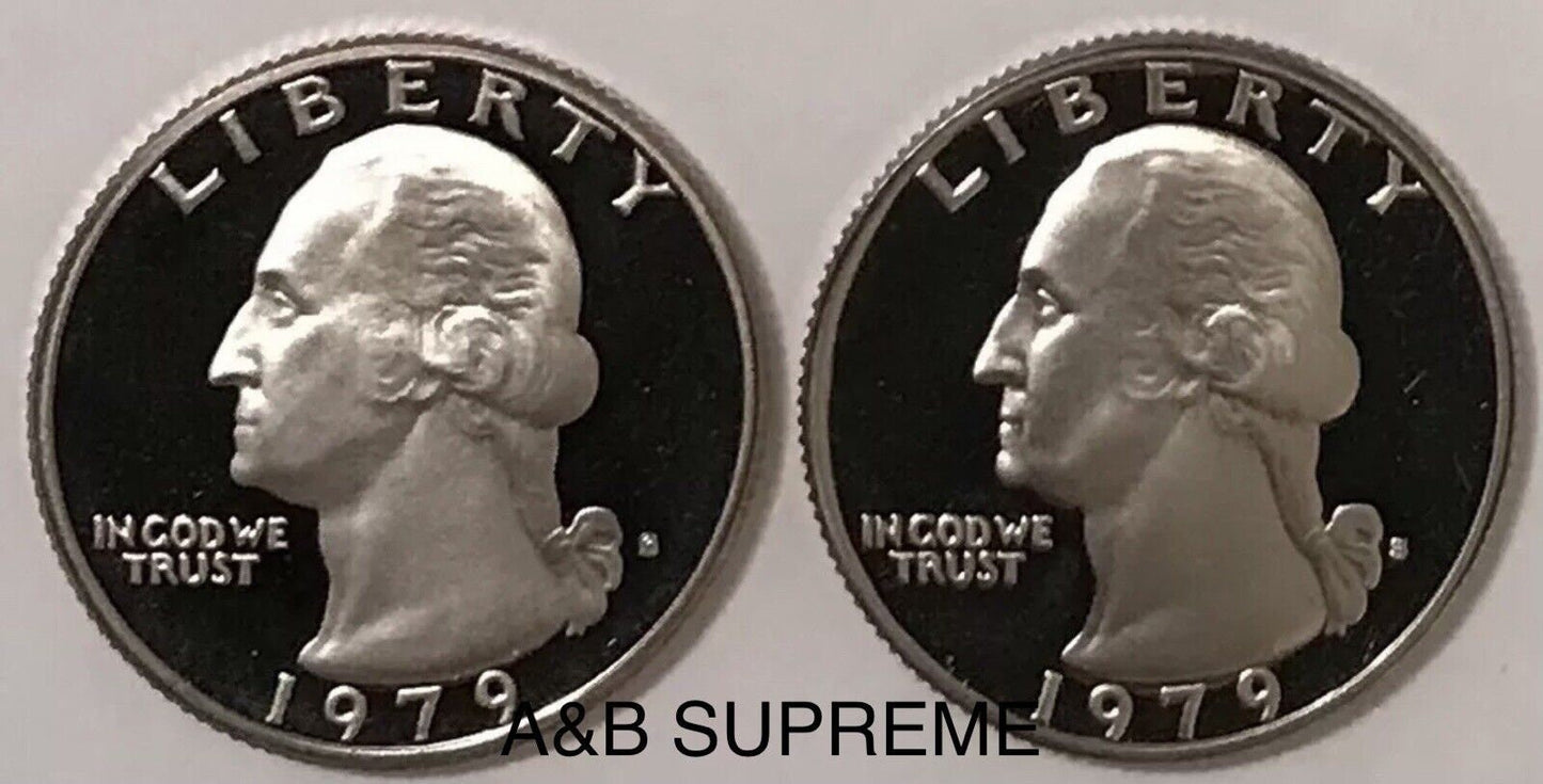1979 S Washington Quarter Dollar Type 1 and 2 Filled & Clear S Clad Gem Proof