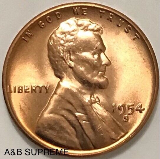 1954 S Lincoln Wheat Cent Bronze Penny Gem Bu Uncirculated