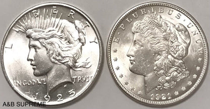 Morgan & Peace Dollars Gem Bu Uncirculated (2) Coins 90% Silver