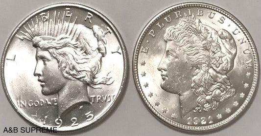 Morgan & Peace Dollars Gem Bu Uncirculated (2) Coins 90% Silver