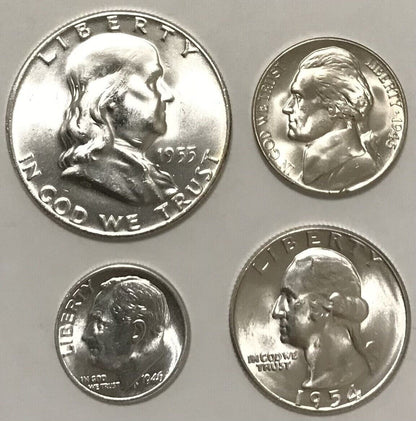 Franklin Washington Jefferson and Roosevelt Gem Bu (4) Coins 90 & 40% Silver Lot