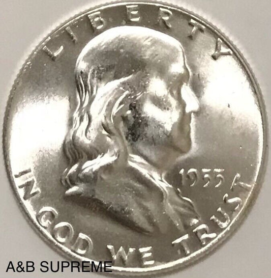 1955 Franklin Half Dollar Gem Bu Uncirculated 90% Silver