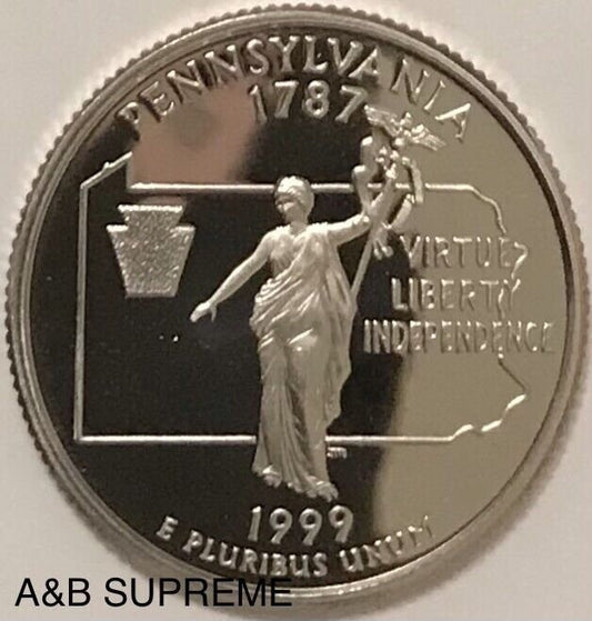 1999 S State Quarter Pennsylvania Deep Cameo Clad Gem Proof