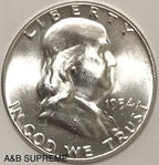 1954 Franklin Half Dollar Uncirculated Gem Bu 90% Silver