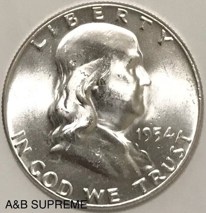 1954 Franklin Half Dollar Uncirculated Gem Bu 90% Silver