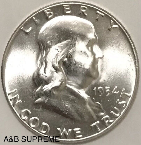1954 D Franklin Half Dollar Uncirculated Gem Bu 90% Silver