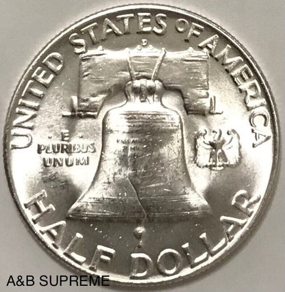1954 D Franklin Half Dollar Uncirculated Gem Bu 90% Silver