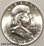 1959 D Franklin Half Dollar Uncirculated Gem Bu 90% Silver