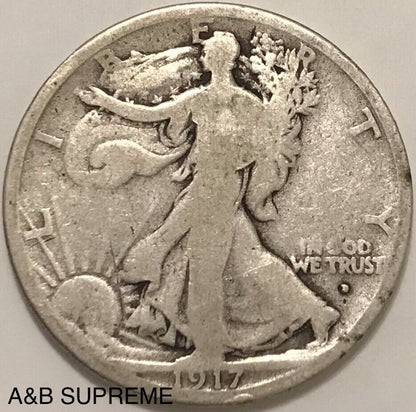 1917 D Walking Liberty Half Dollar Obverse Mintmark Good GD 90% Silver