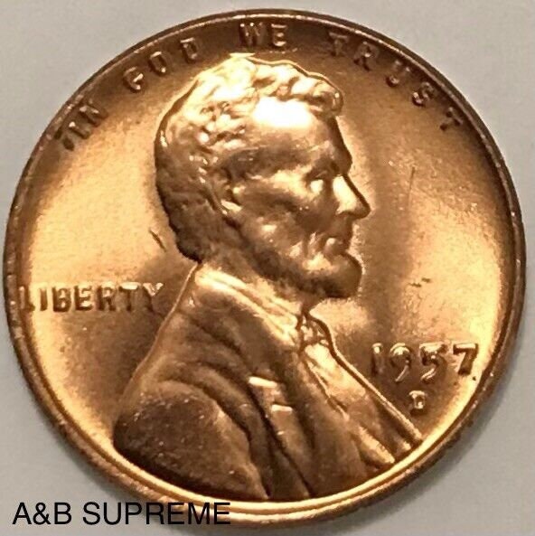 1957 D Lincoln Wheat Cent Bronze Penny Gem Bu Uncirculated