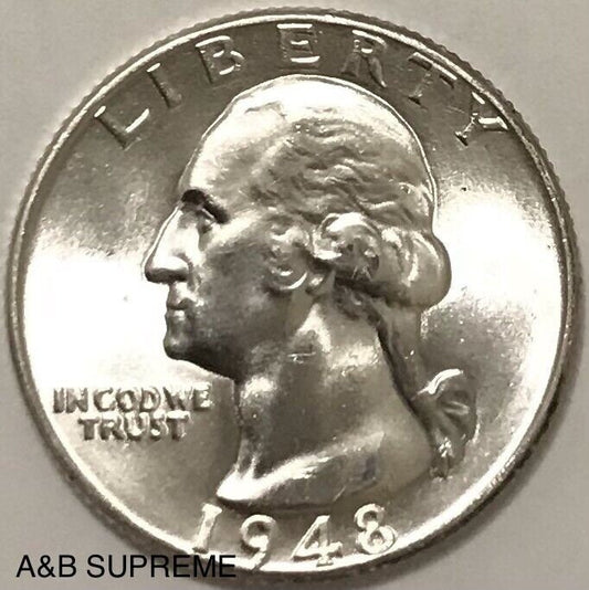 1948 Washington Quarter Gem Bu Uncirculated 90% Silver