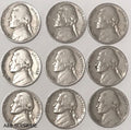 Jefferson Nickels 1938-1959 With Dates & Good Condition 9 Per Lot Grab Bag